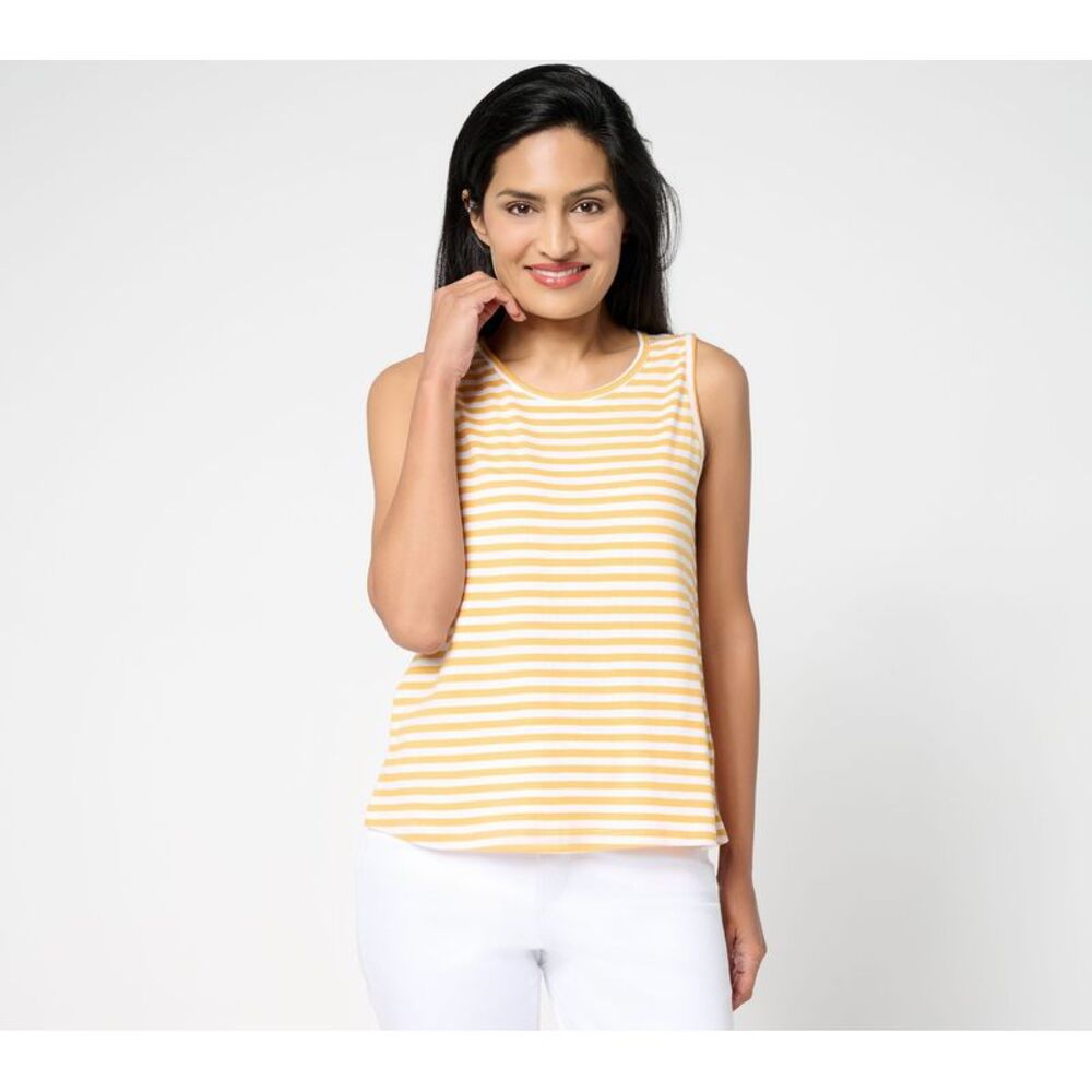 Wacoal Women's Top Sz XL 100% Cotton Seaside Striped Tank Yellow